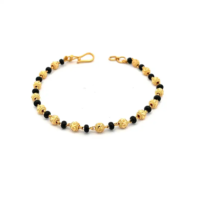 Elegant Gold, Black beads Bracelet - 7.5 inches