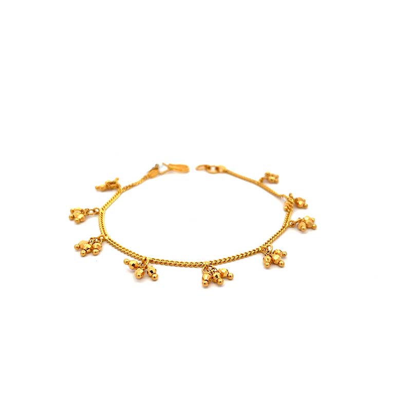 22K Yellow Gold Beaded Charm Station Bracelet - 7 inches