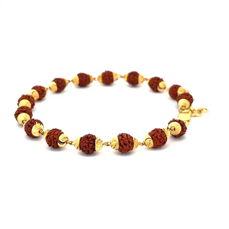 Rudraksh and Gold Bracelet - 8.5 inch