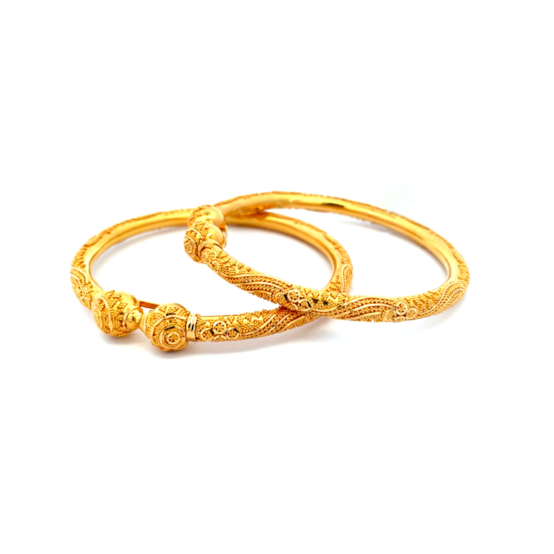 22K Yellow Gold Kada Bangles -Size 2.6