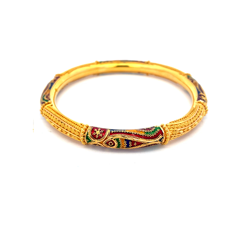 22K Yellow Gold Kada Bangles with enamel