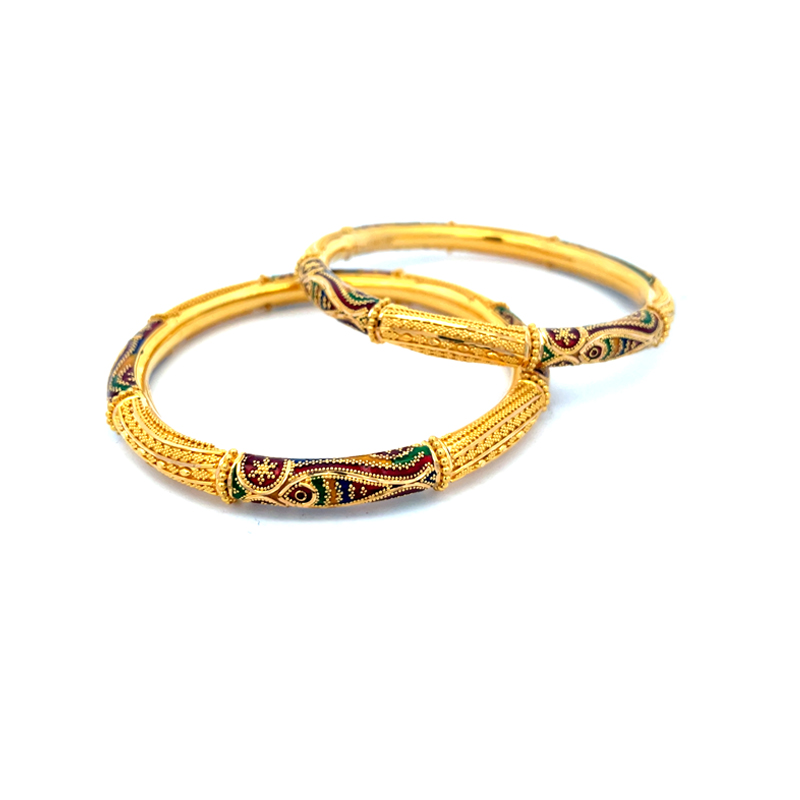 22K Yellow Gold Kada Bangles with enamel