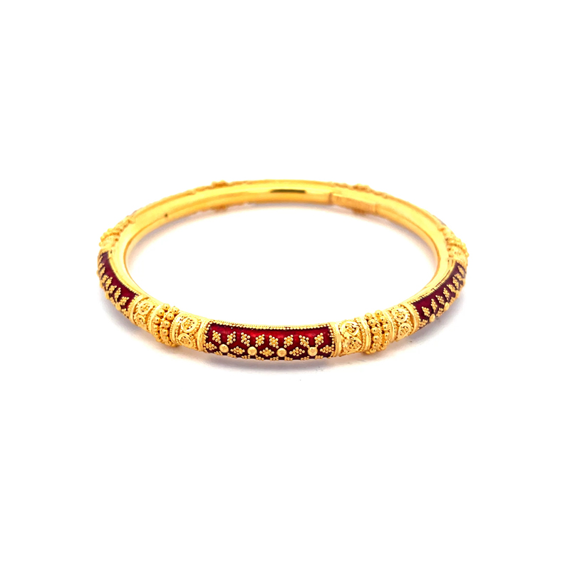 22K Yellow Gold Kada Bangles with enamel -Size 2.6