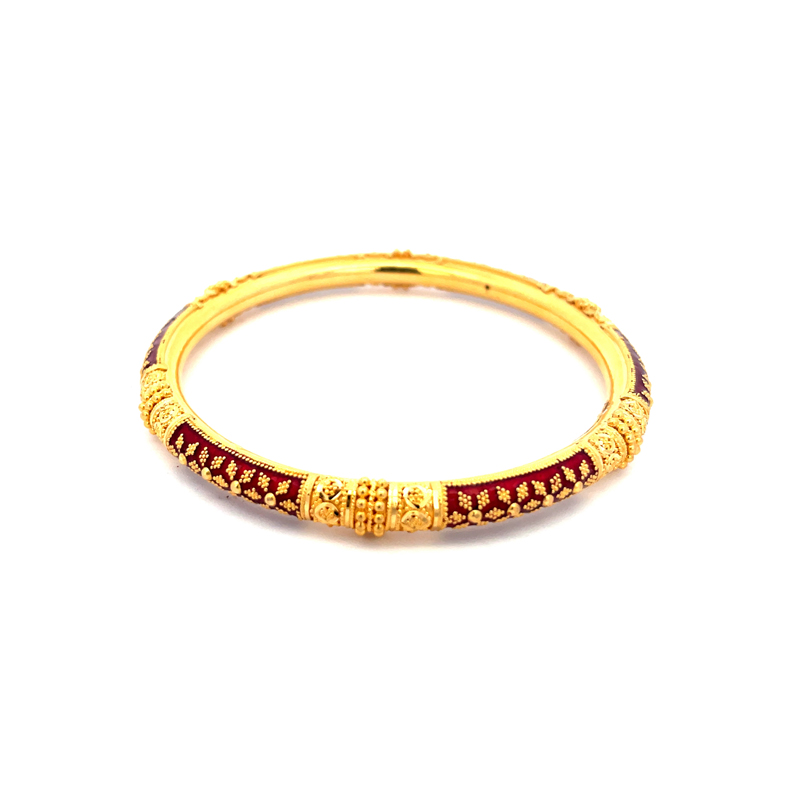 22K Yellow Gold Kada Bangles with enamel -Size 2.6