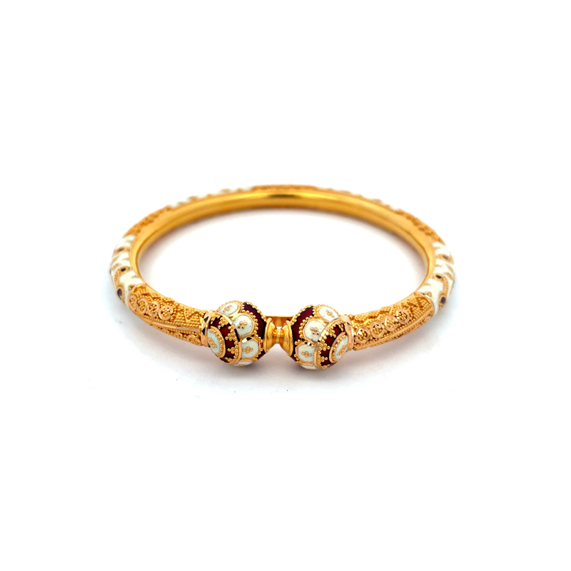 22K Yellow Gold Kada Bangles with enamel -Size 2.6