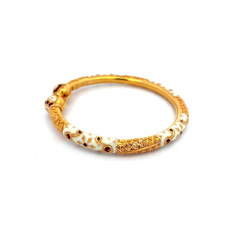 22K Yellow Gold Kada Bangles with enamel -Size 2.6