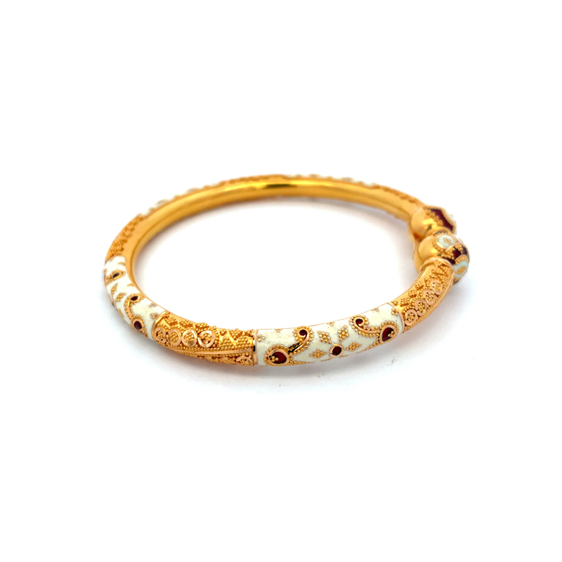 22K Yellow Gold Kada Bangles with enamel -Size 2.6