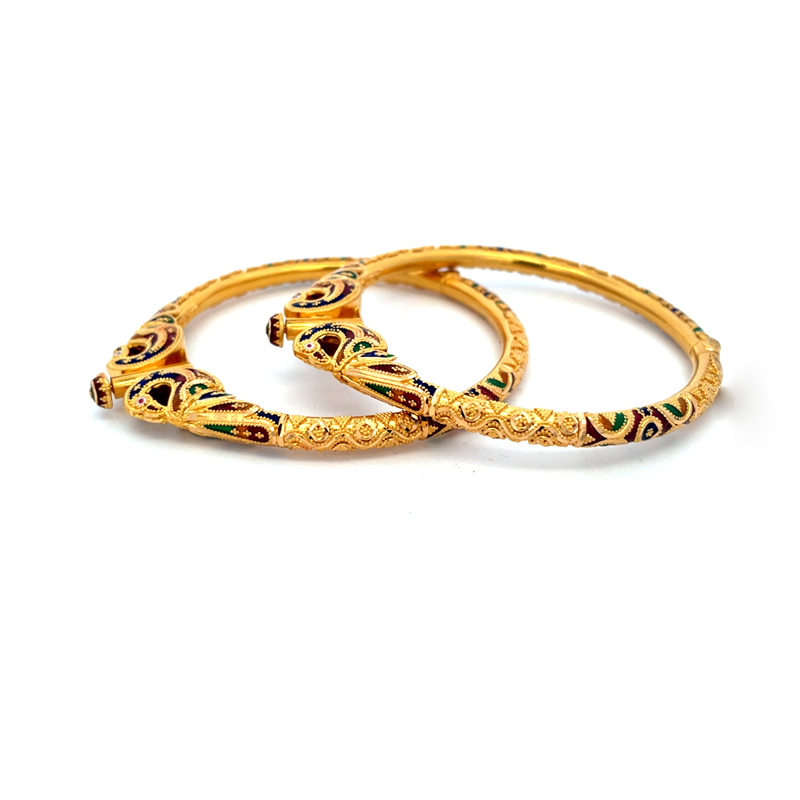 22K Yellow Gold Peacock design Bangles - Size 2.5