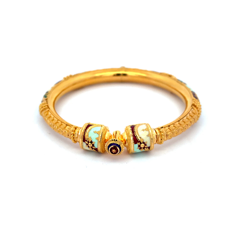 22K Yellow Gold Kada Bangles with enamel -Size 2.5