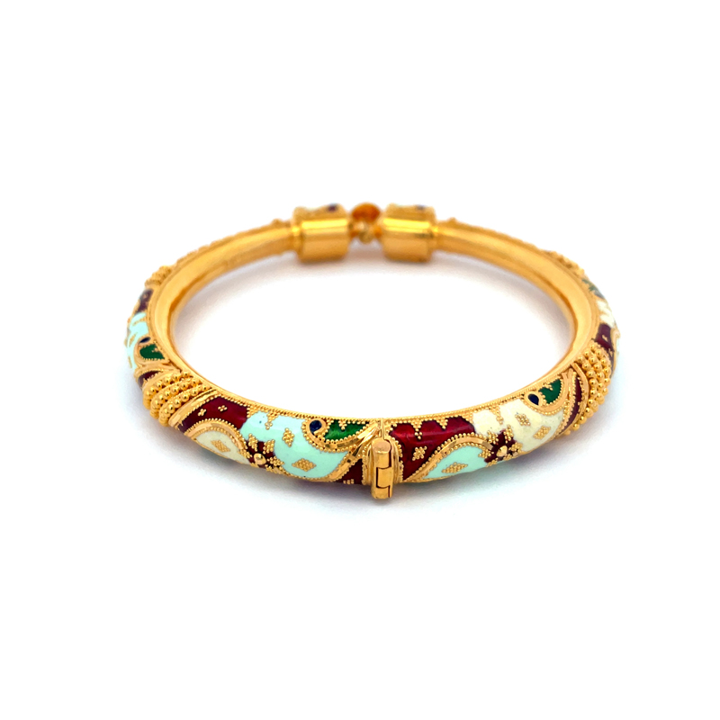 22K Yellow Gold Kada Bangles with enamel -Size 2.5