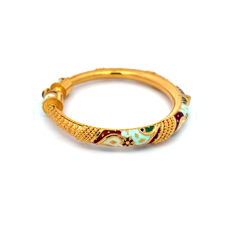 22K Yellow Gold Kada Bangles with enamel -Size 2.5