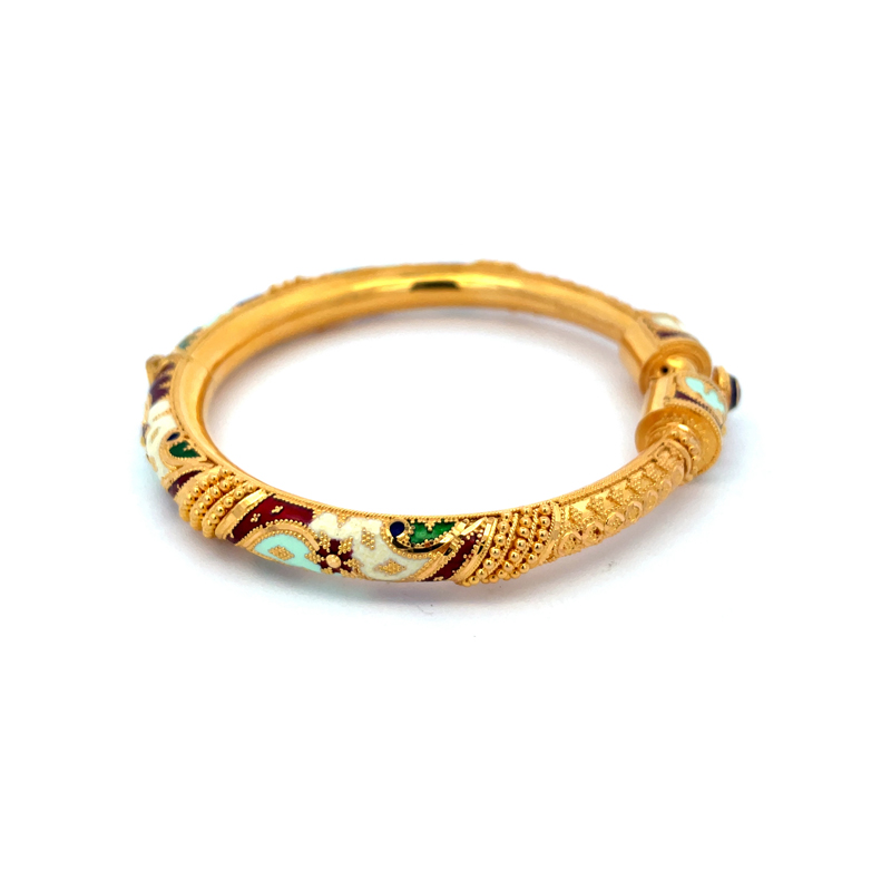 22K Yellow Gold Kada Bangles with enamel -Size 2.5