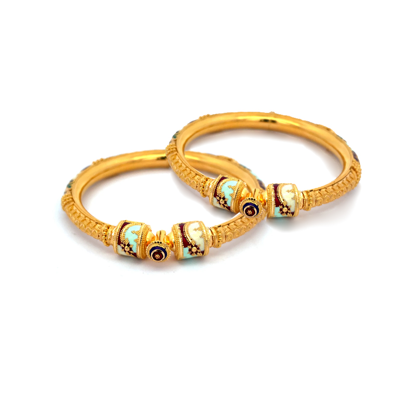 22K Yellow Gold Kada Bangles with enamel -Size 2.5