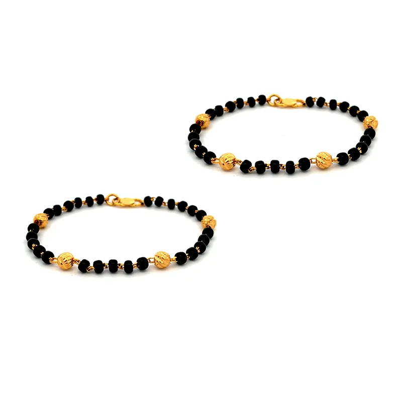 Baby bracelets with Black beads and Gold - 5 inch