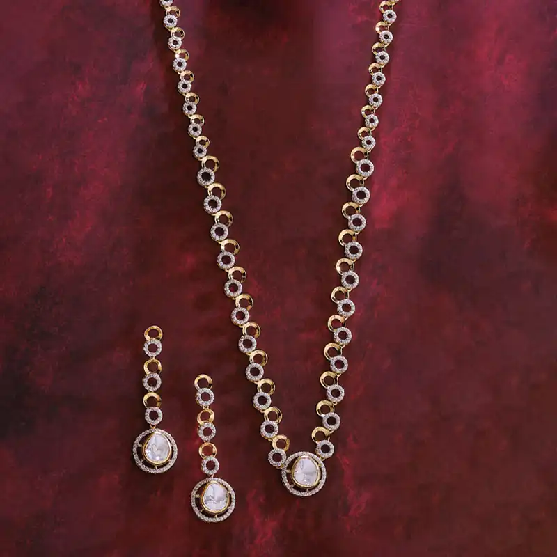 Long Gold Necklace Set - Kundan