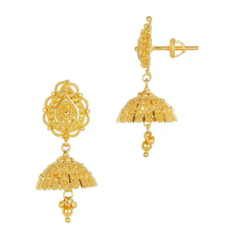 22k Yellow Gold Drop Patterned Jhumka Earrings