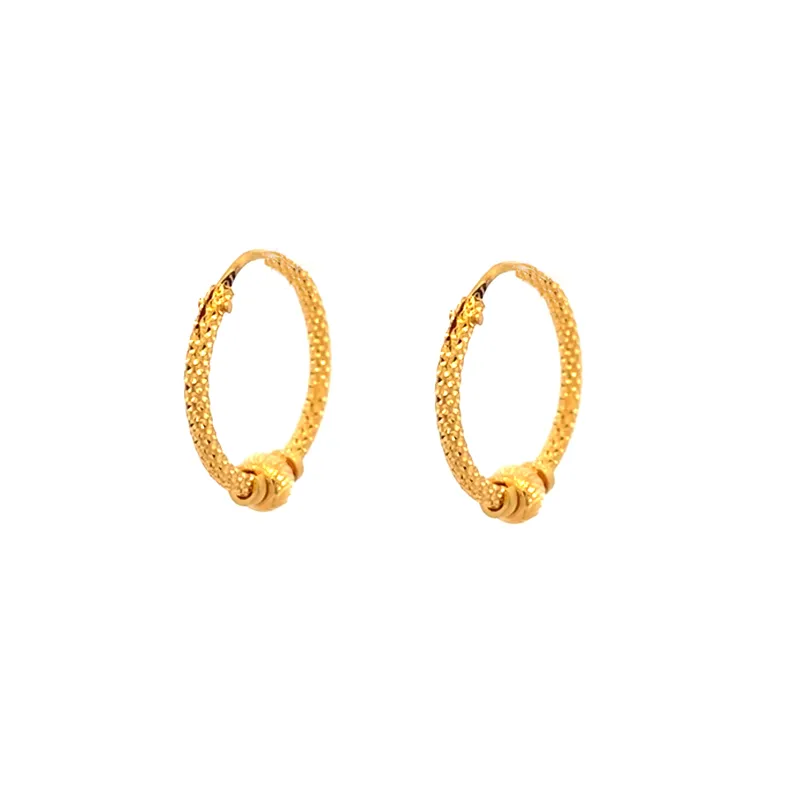 22K Gold Round Hoop Earrings - 15 mm