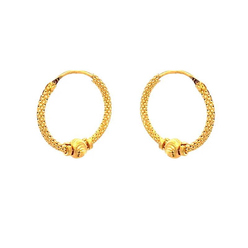 22K Gold Round Hoop Earrings - 15 mm