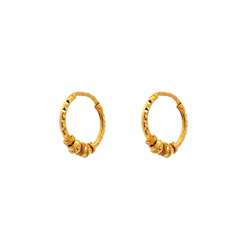 22K Yellow Gold Hoop Earrings - Diameter 15 mm