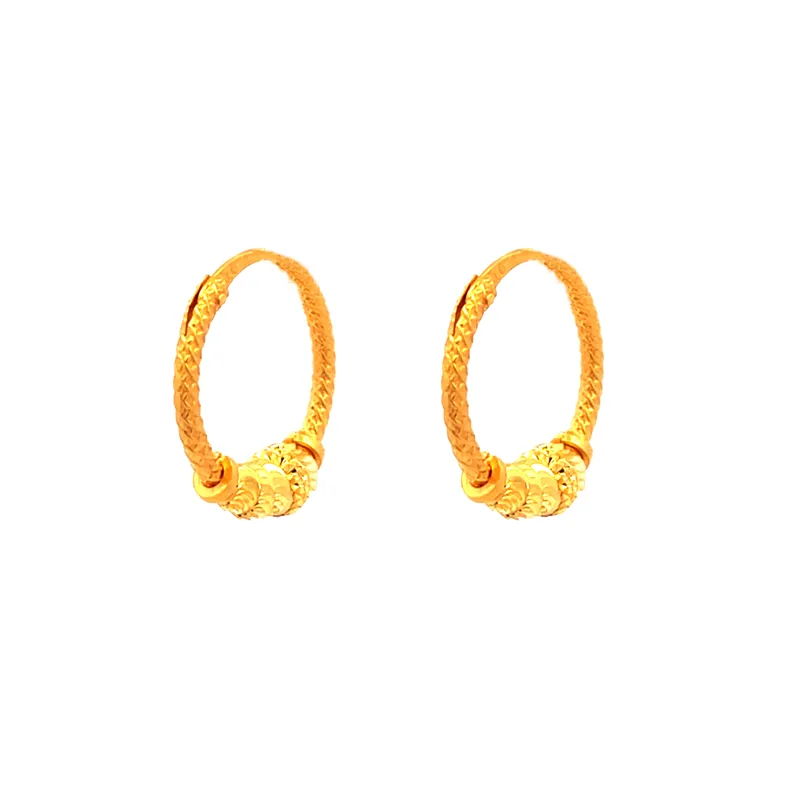 22K Gold Round Hoop Earrings - 15 mm