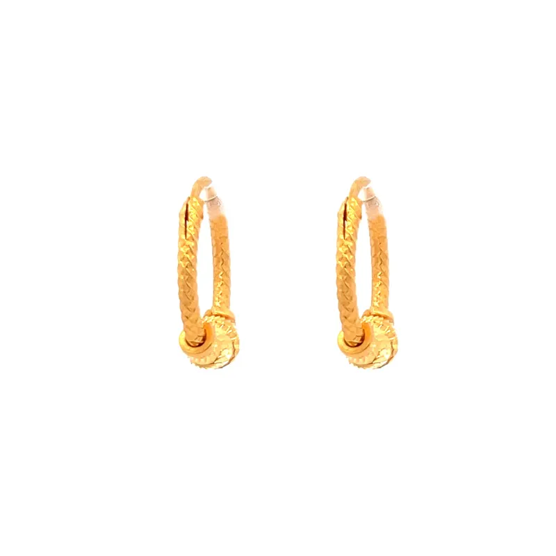 22K Gold Round Hoop Earrings - 15 mm