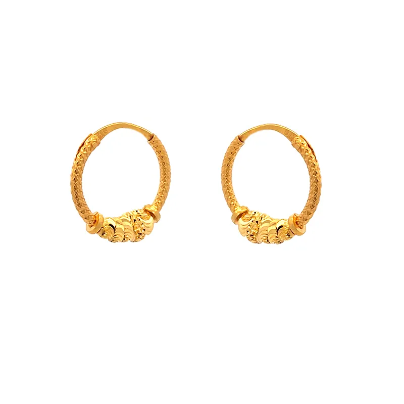 22K Gold Round Hoop Earrings - 15 mm