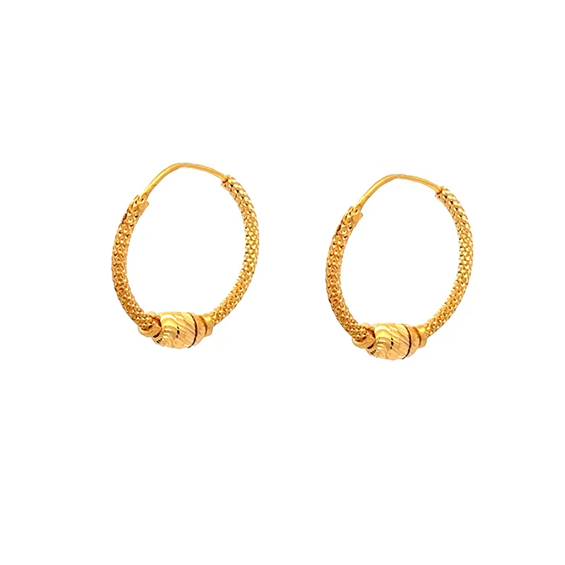 22K Gold Round Hoop Earrings - 18 mm