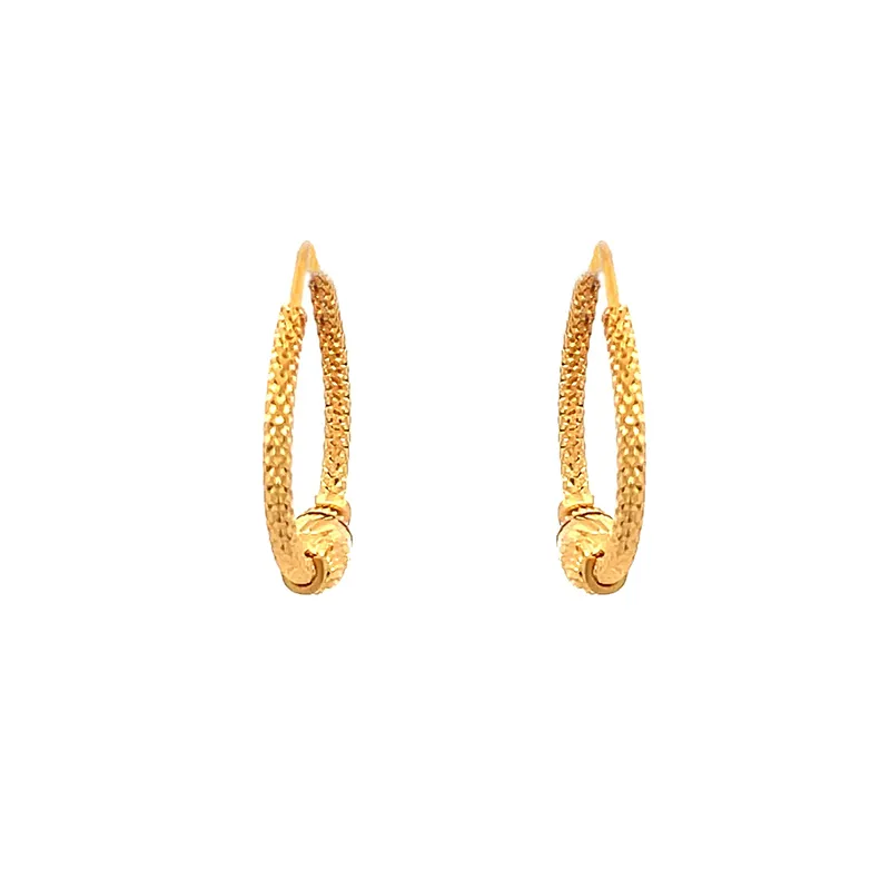 22K Gold Round Hoop Earrings - 18 mm