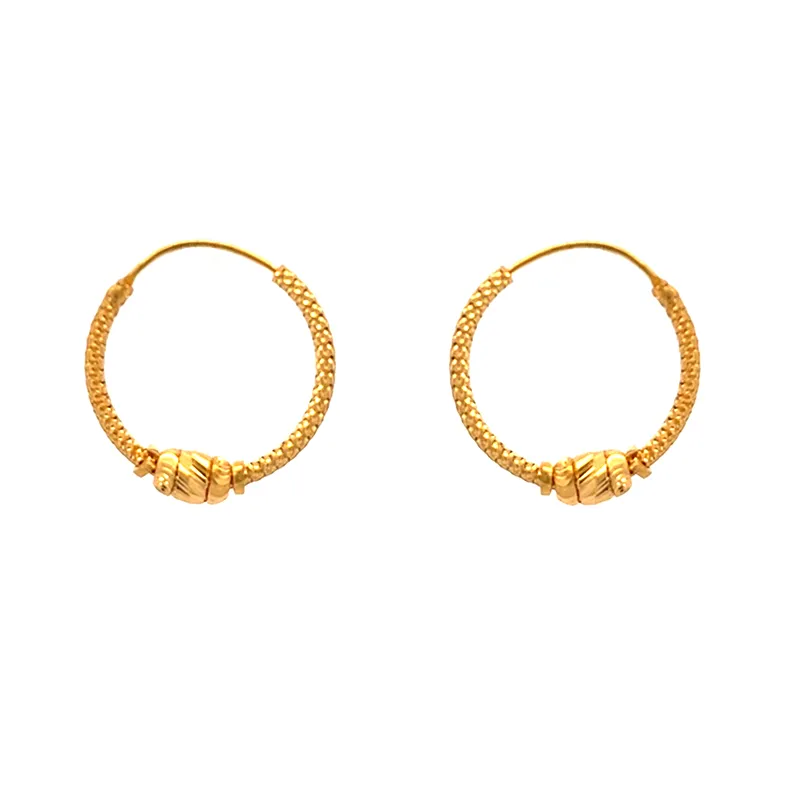 22K Gold Round Hoop Earrings - 18 mm