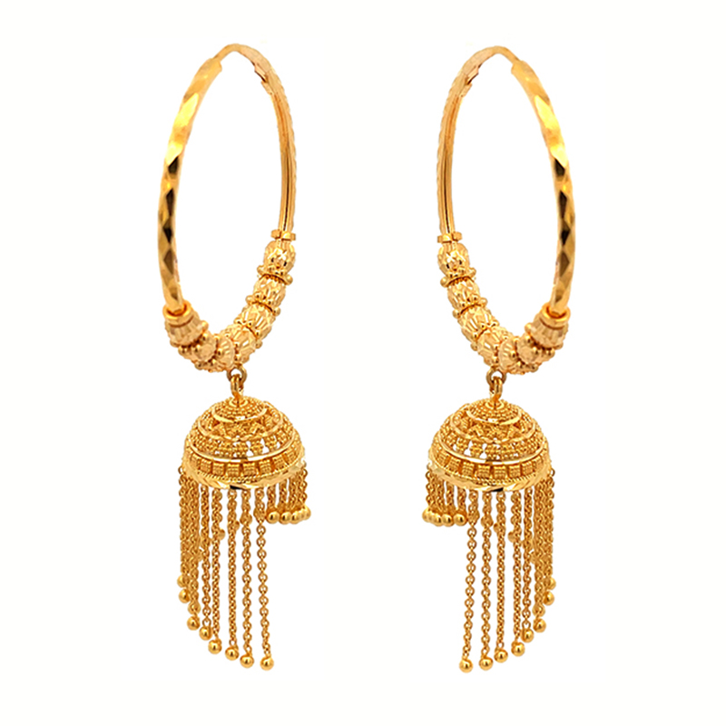 22k Gold Hoop Earrings - Diameter 1.6 inch