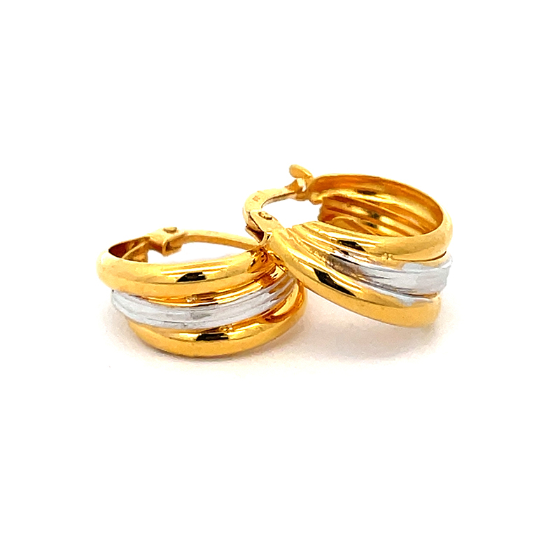 Simple Two tone Gold Huggies Earrings