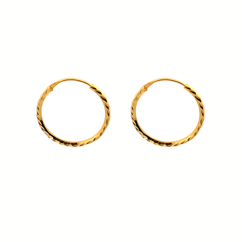 Simple 22K Yellow Gold Earrings - 15 mm