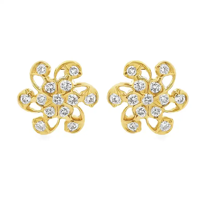 Elegant Floral Earrings in Gold and Diamonds