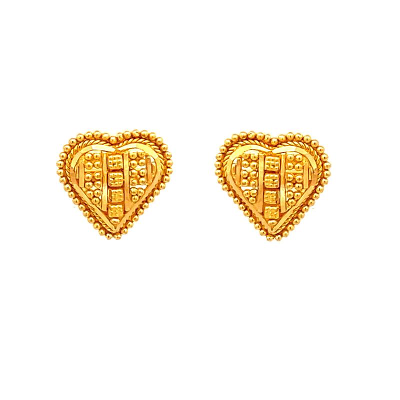 Heart shaped Stud Earrings - 22k Gold