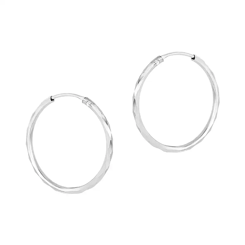 18K White Gold Hoop Earrings - 20 mm