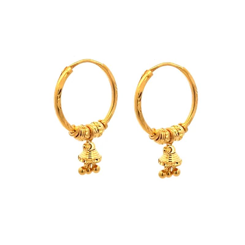 Gold Hoop Earrings with Bells - 18 mm