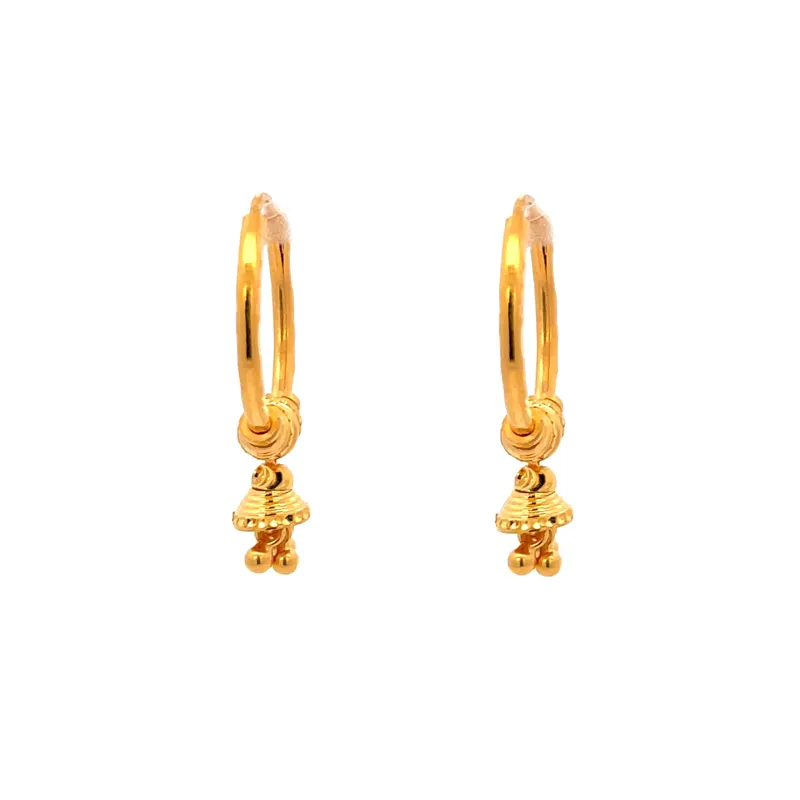 Gold Hoop Earrings with Bells - 18 mm