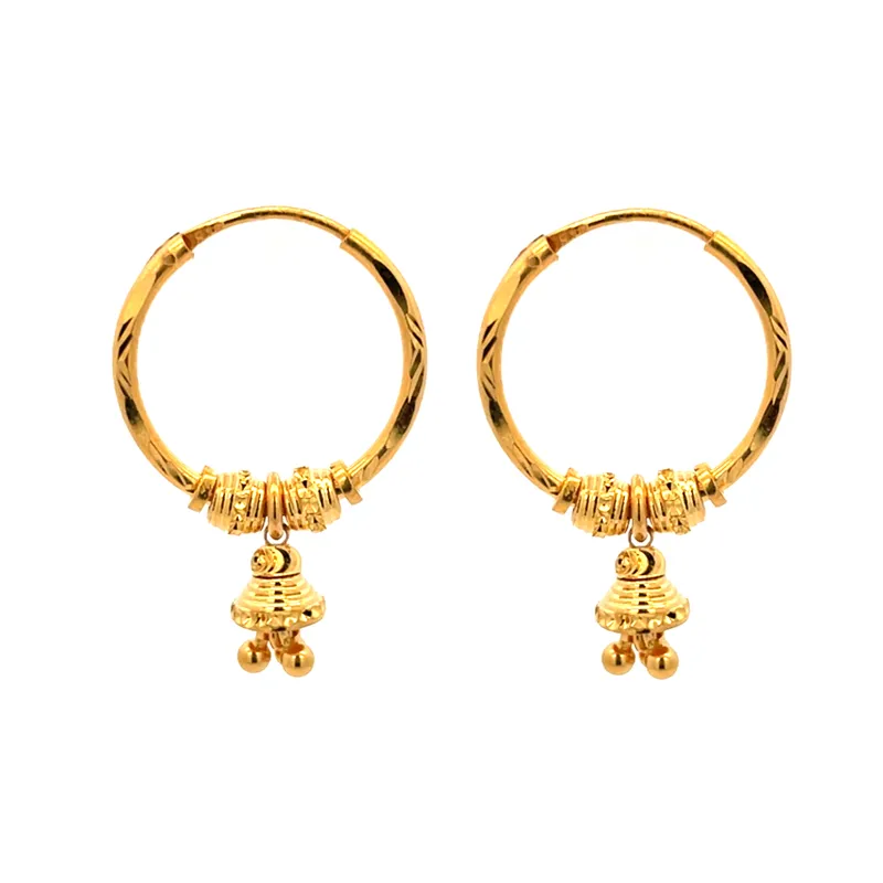 Gold Hoop Earrings with Bells - 18 mm