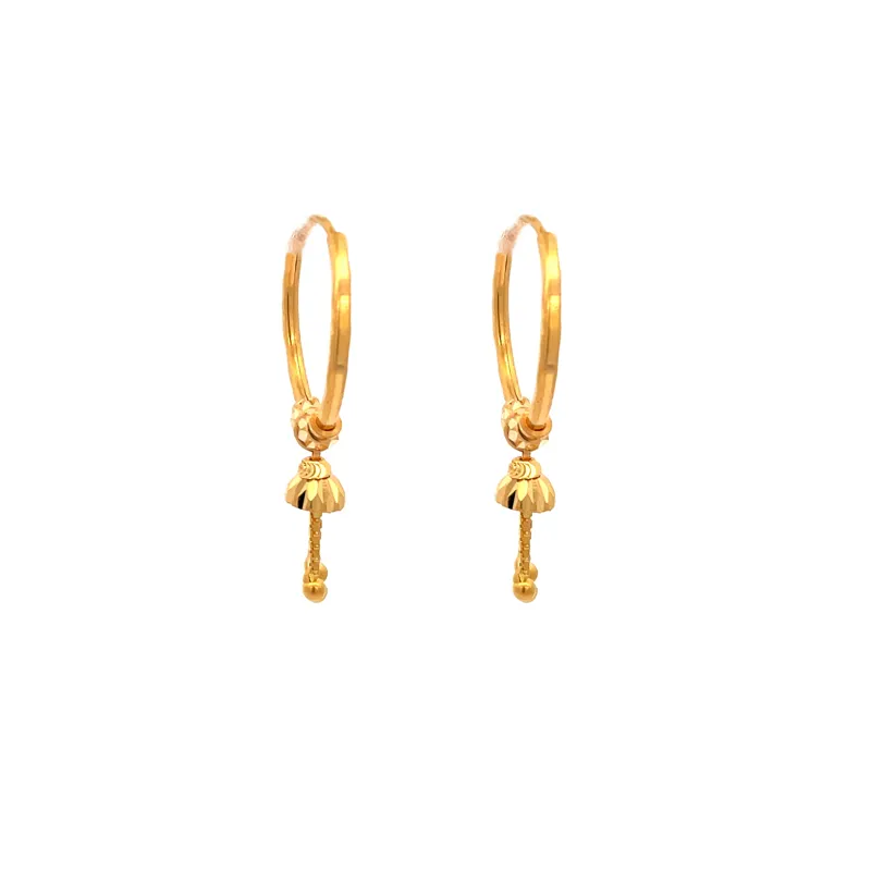 Gold Hoop Earrings with Bells - 20 mm