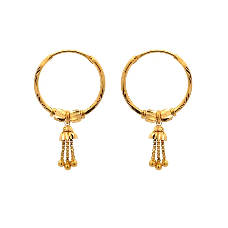 Gold Hoop Earrings with Bells - 20 mm