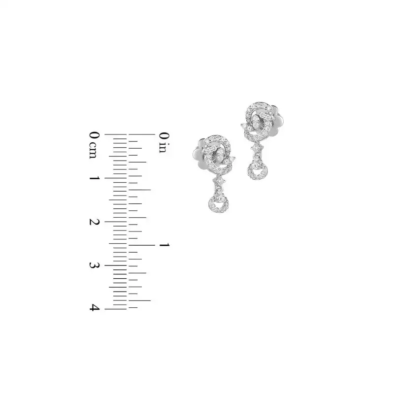 18K White Gold Diamond Spiral Drop Earrings