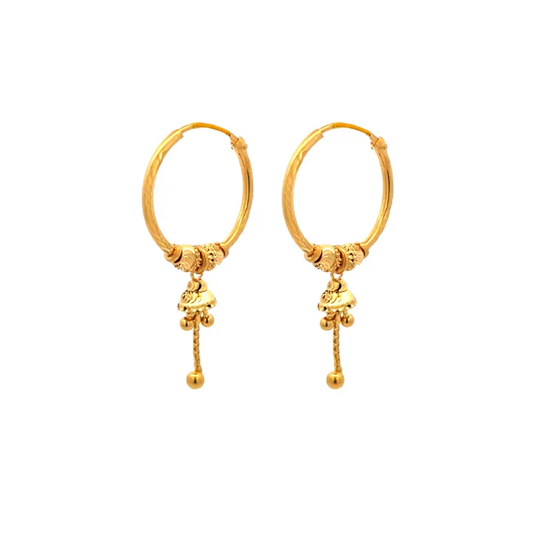 Gold Hoop Earrings with Bells - 20 mm