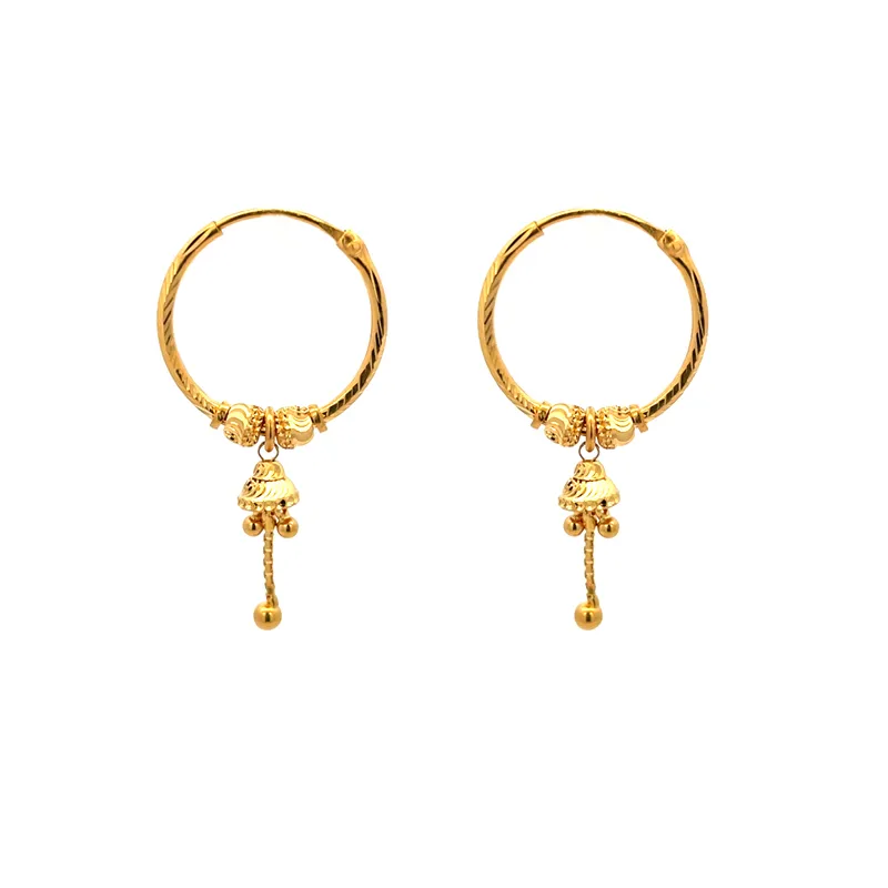 Gold Hoop Earrings with Bells - 20 mm