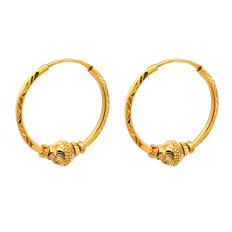 22k Gold Hoop Earrings - Diameter 22 mm