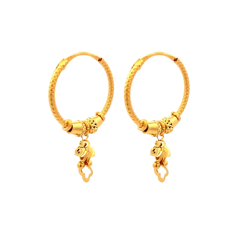 22K Gold Hoop Earrings with bells - 20 mm