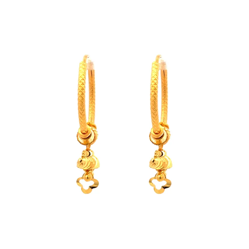 22K Gold Hoop Earrings with bells - 20 mm