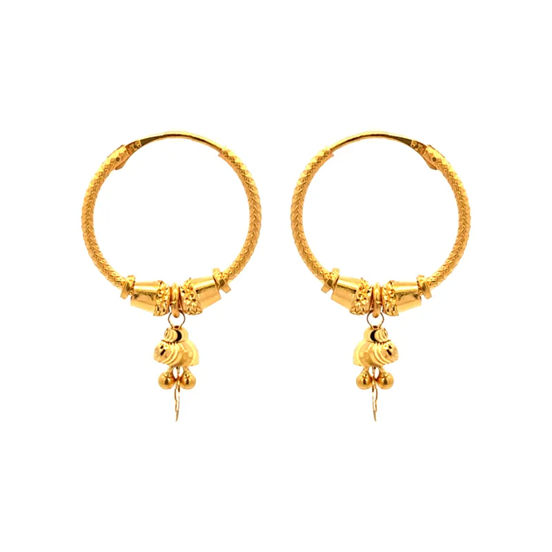 22K Gold Hoop Earrings with bells - 20 mm