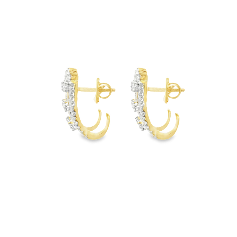 18K Gold Diamond Huggies Earrings - 0.8 inch