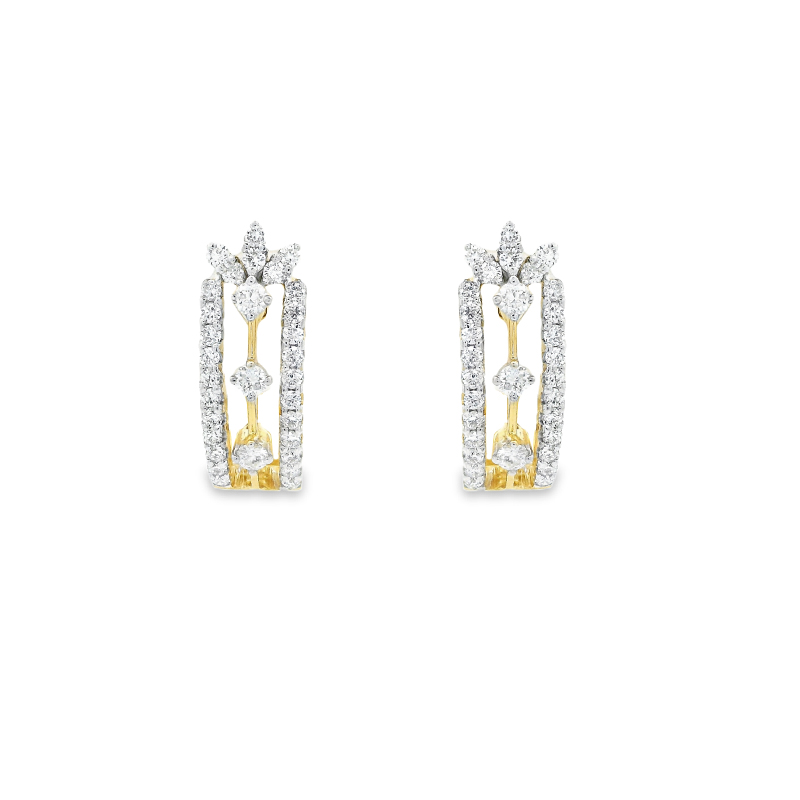 18K Gold Diamond Huggies Earrings - 0.8 inch