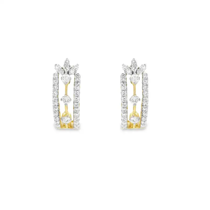 18K Gold Diamond Huggies Earrings - 0.8 inch